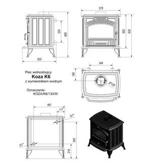 Чугунная печь Kratki KozaK6W (c вод.контуром)
